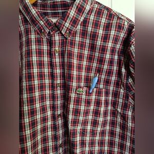 Lacoste Plaid Flannel XL Button Up Shirt Casual Preppy July Money Classic Cotton